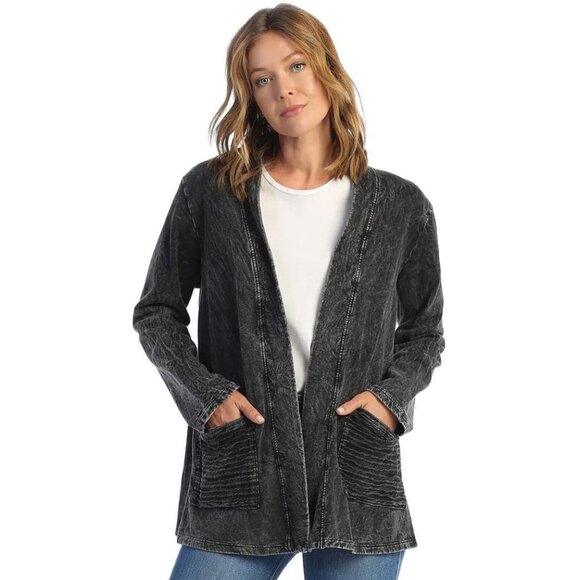 Jess & Jane Sweaters - Jess Jane Mineral Washed Cotton with Pockets Open Cardigan - Black NWT
